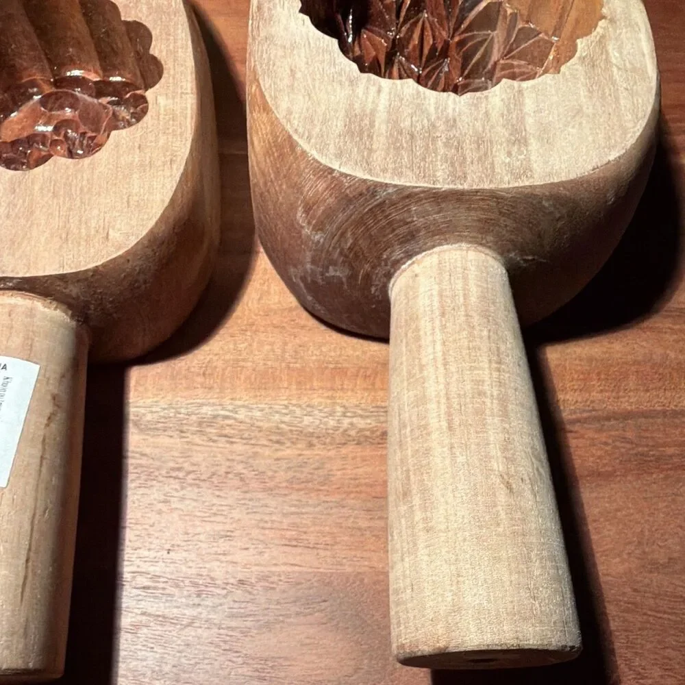 PHUONG HA Wooden Mooncake Mold Set 2pc Handcarved Vietnamese